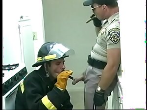 Gay fireman sucks bushwa of police officer then he returns the favor