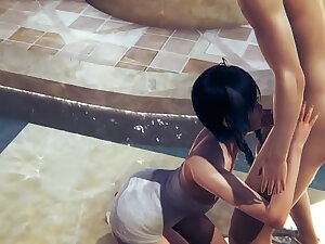 Genshin Impact - Venti Blowjob and fucked in a public bath - Sissy crossdress Japanese Asian Manga Anime Game Porn Joyous
