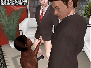 Two 3D hunks sucking and fucking an ebony stud