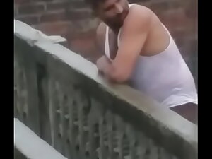 Desi uncle masturbating his monster cock at roof