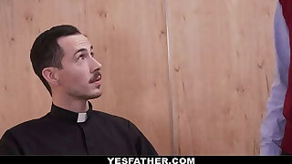 Pervert priest fucks young man from catholic school raw on his desk and loutish young man moans orgasmically